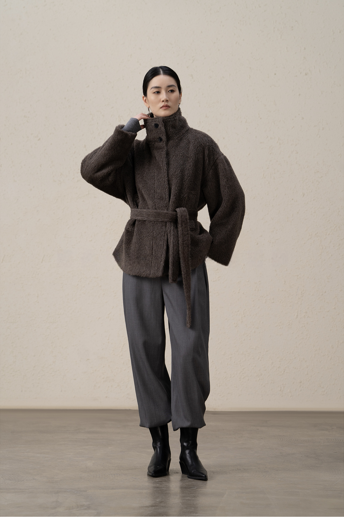 Suri Alpaca & Wool Lace-Up Downy Short Coat