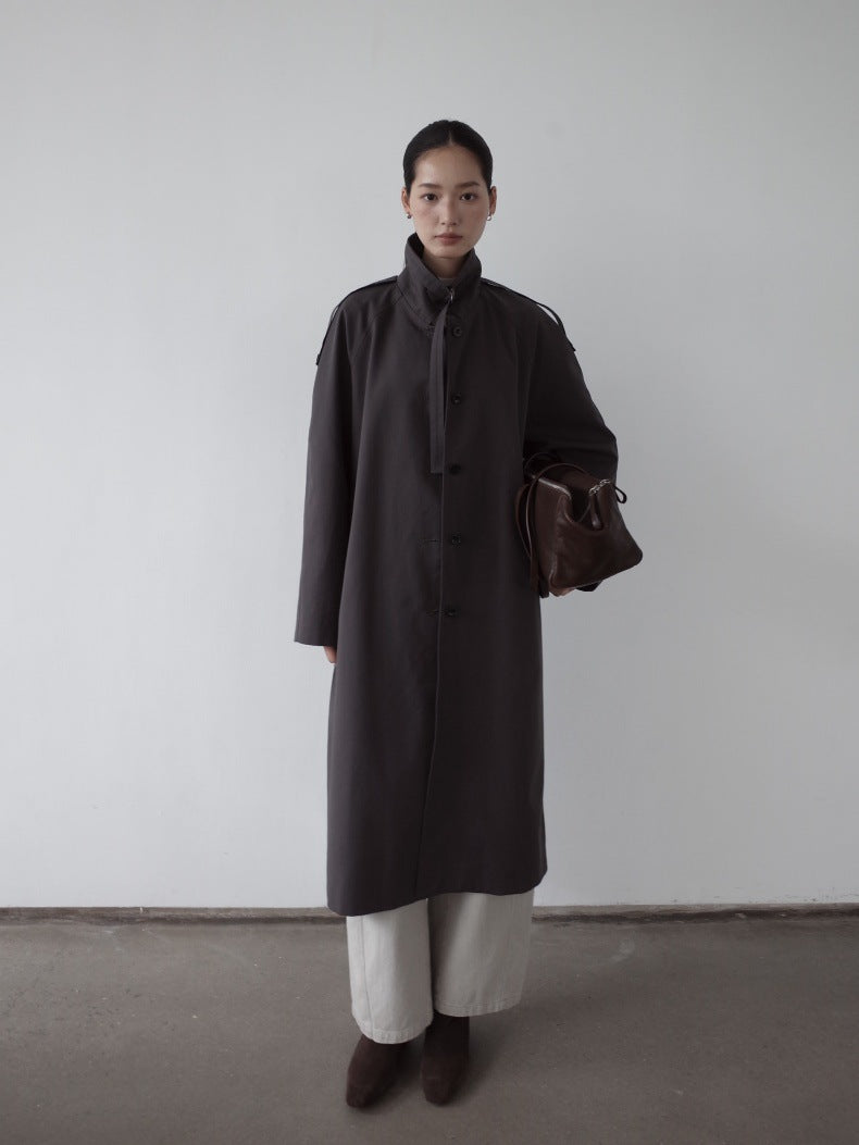 Belted Button-Front Longline Trench Coat