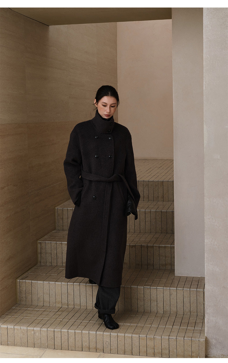 Double-Breasted Long Belt Double-Sided Alpaca Wool Cashmere Coat