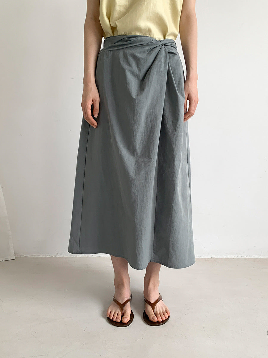 High Waist Twist Front A-Line Maxi Nylon Skirt