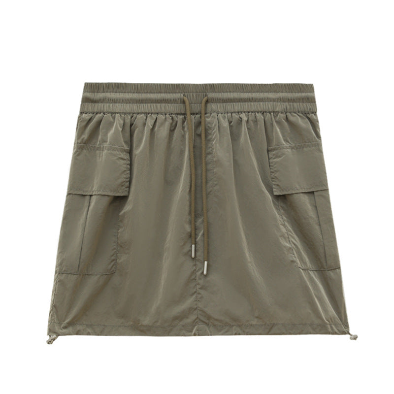 Drawstring Nylon Short Skirt