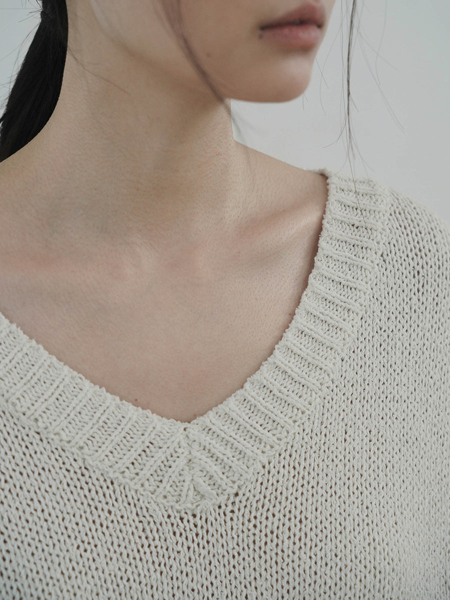 Large V-neck Loose Knit Sweater