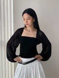 Mesh Lantern Long Sleeve Square Neck Top
