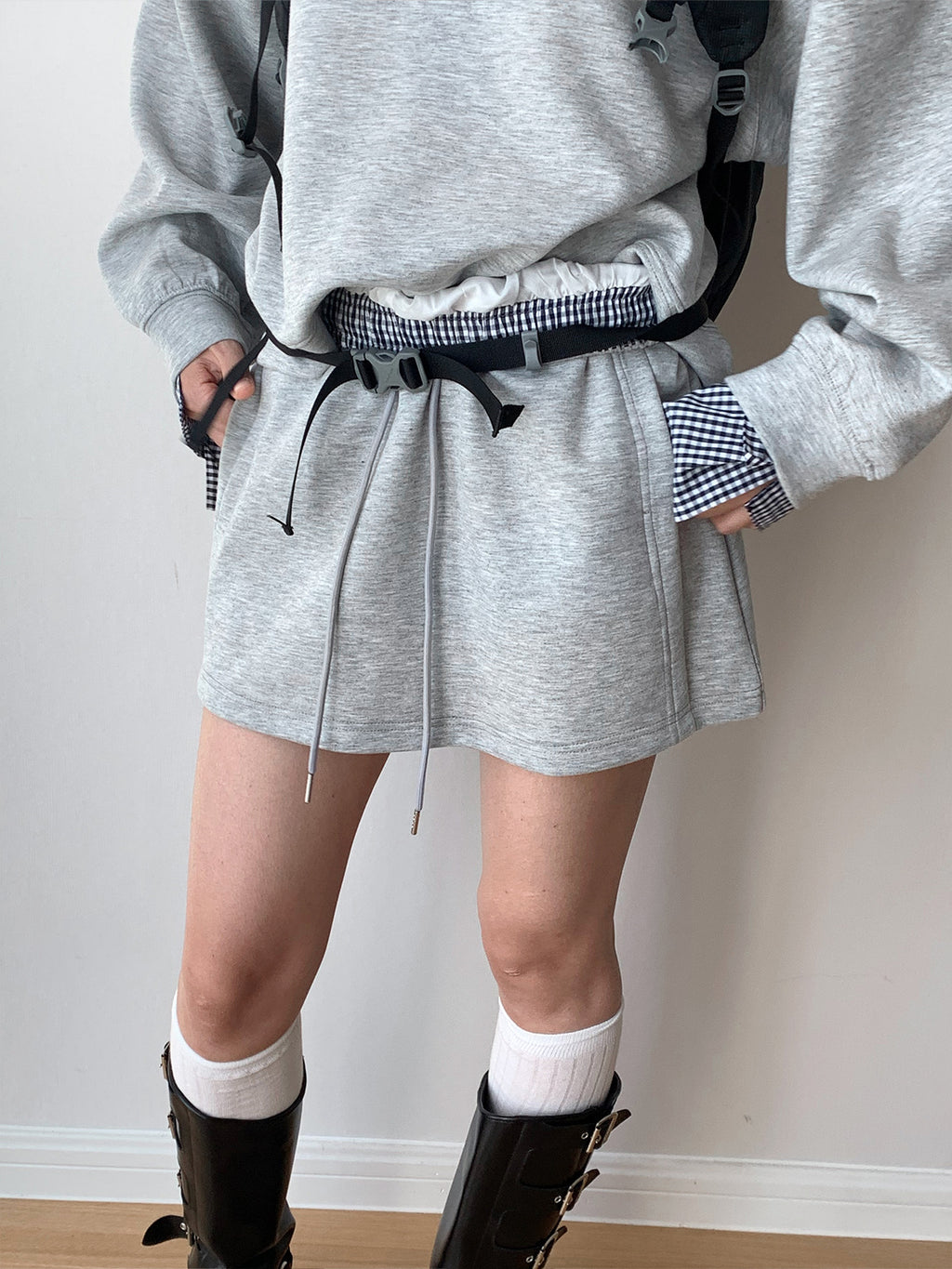 Casual Lace-Up A-Line Sweat Skirt