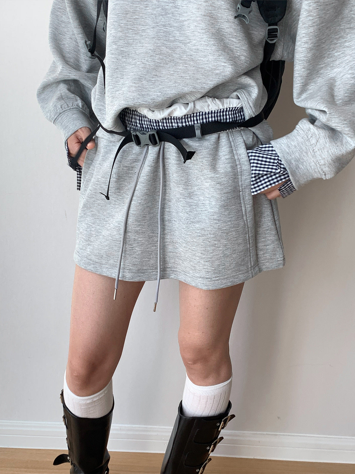 Casual Lace-Up A-Line Sweat Skirt