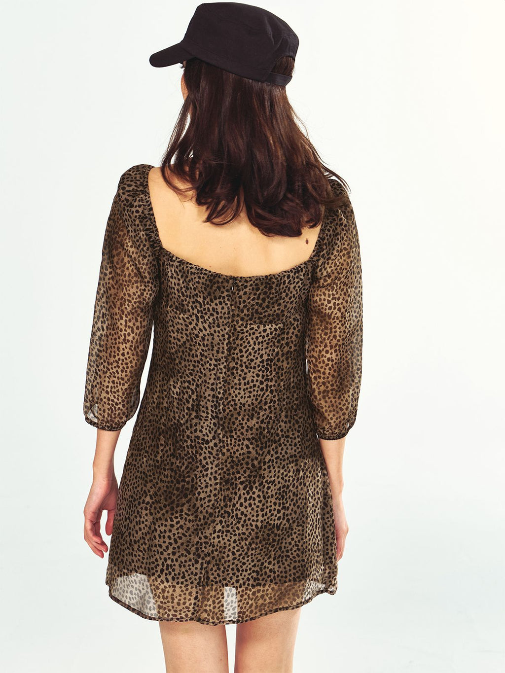 Silk Half-Sleeve Leopard Print Dress