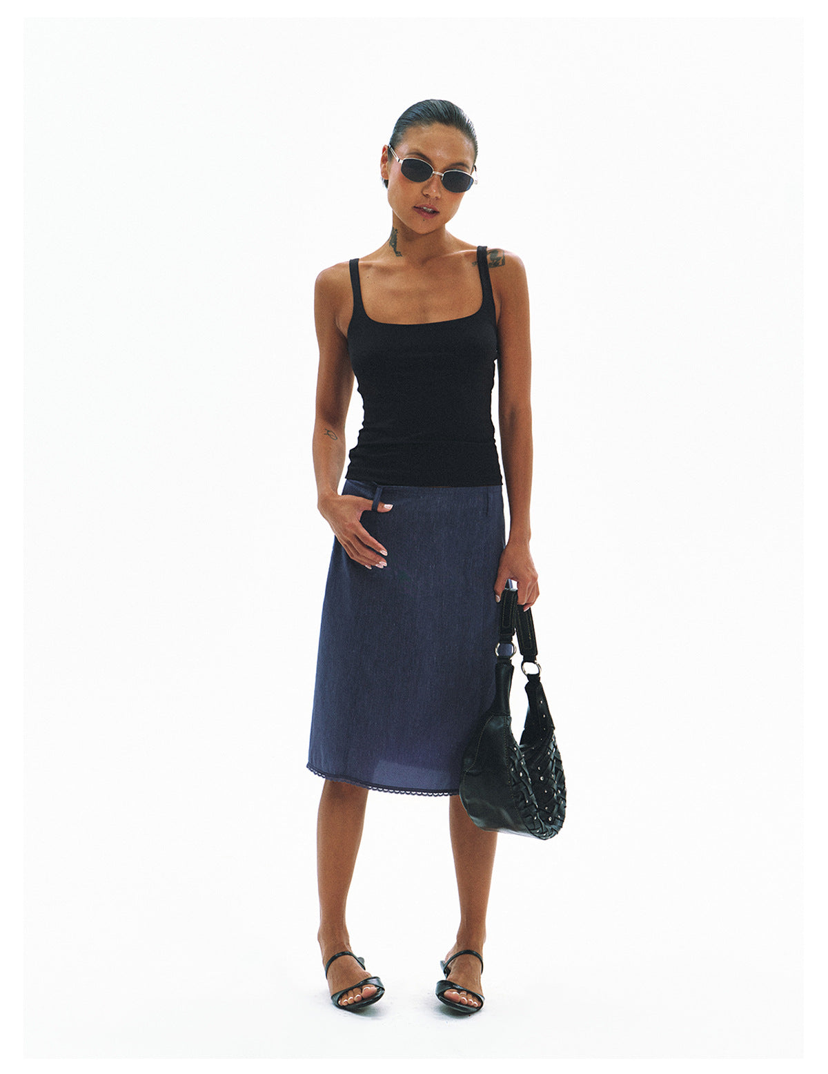 Linen Silk Straight Midi Skirt