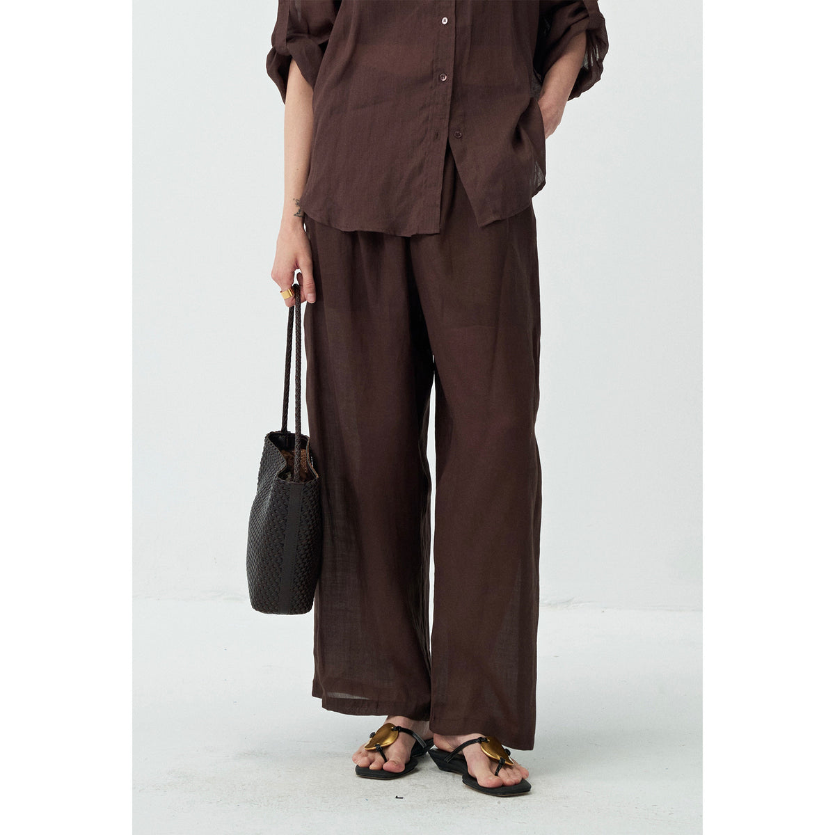 Sheer Linen Wide-leg Pants