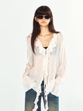 Translucent Double Crepe Long-Sleeve Chiffon Top