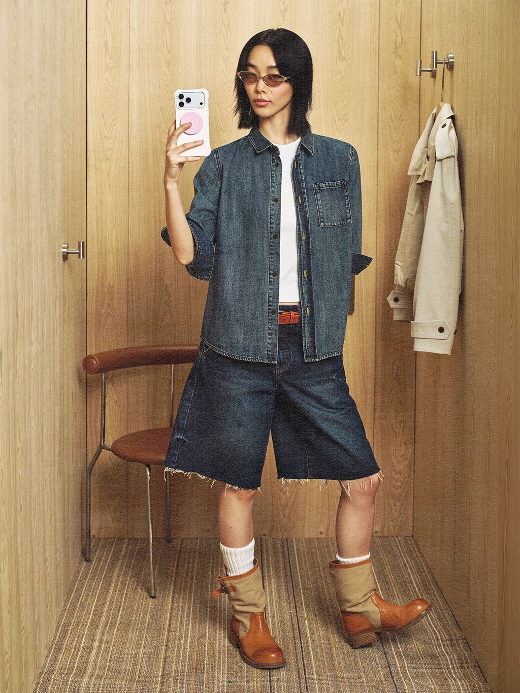Three-Quarter Sleeve Denim Shirt