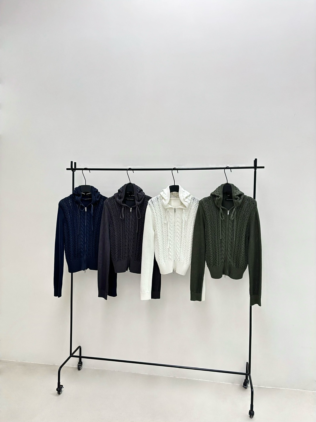 Openwork Cable-Knit Zip-Up Hooded Cardigan
