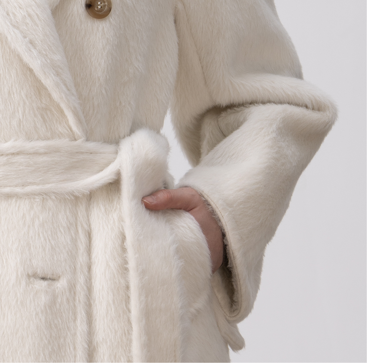 Merino Wool Fluffy Belted Long Coat