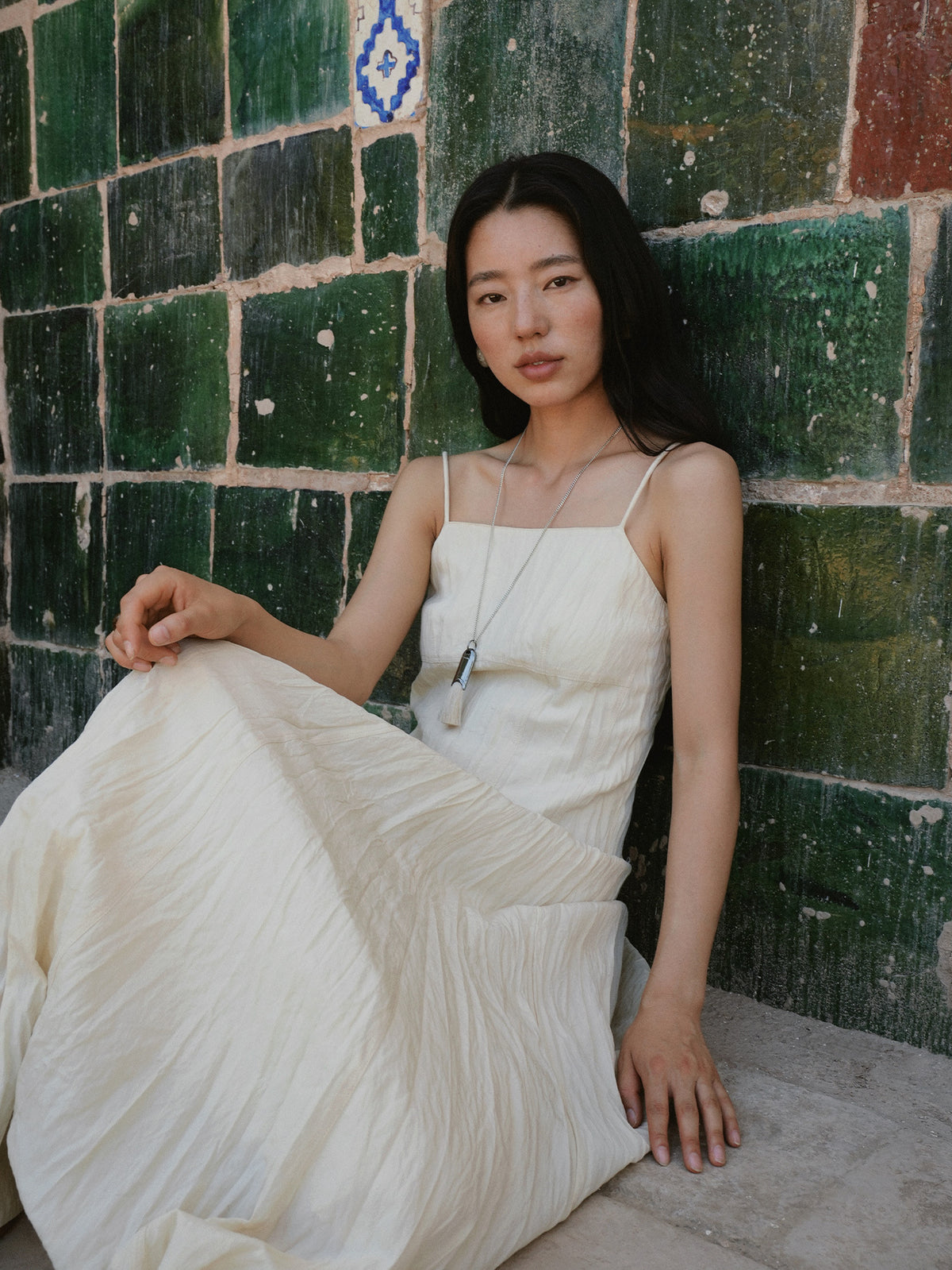 Pleated Slim Fit Slip Strap Dress