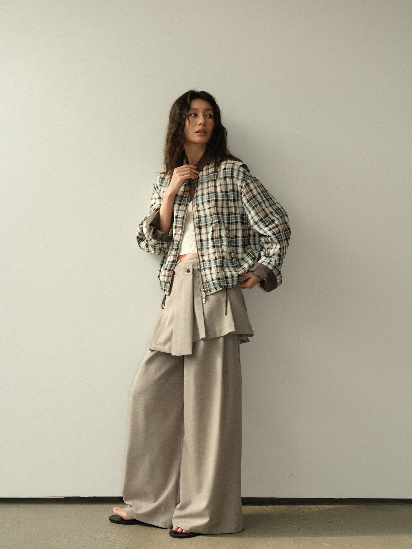 Drape Two-Piece Apron Wide Leg Suit Pants