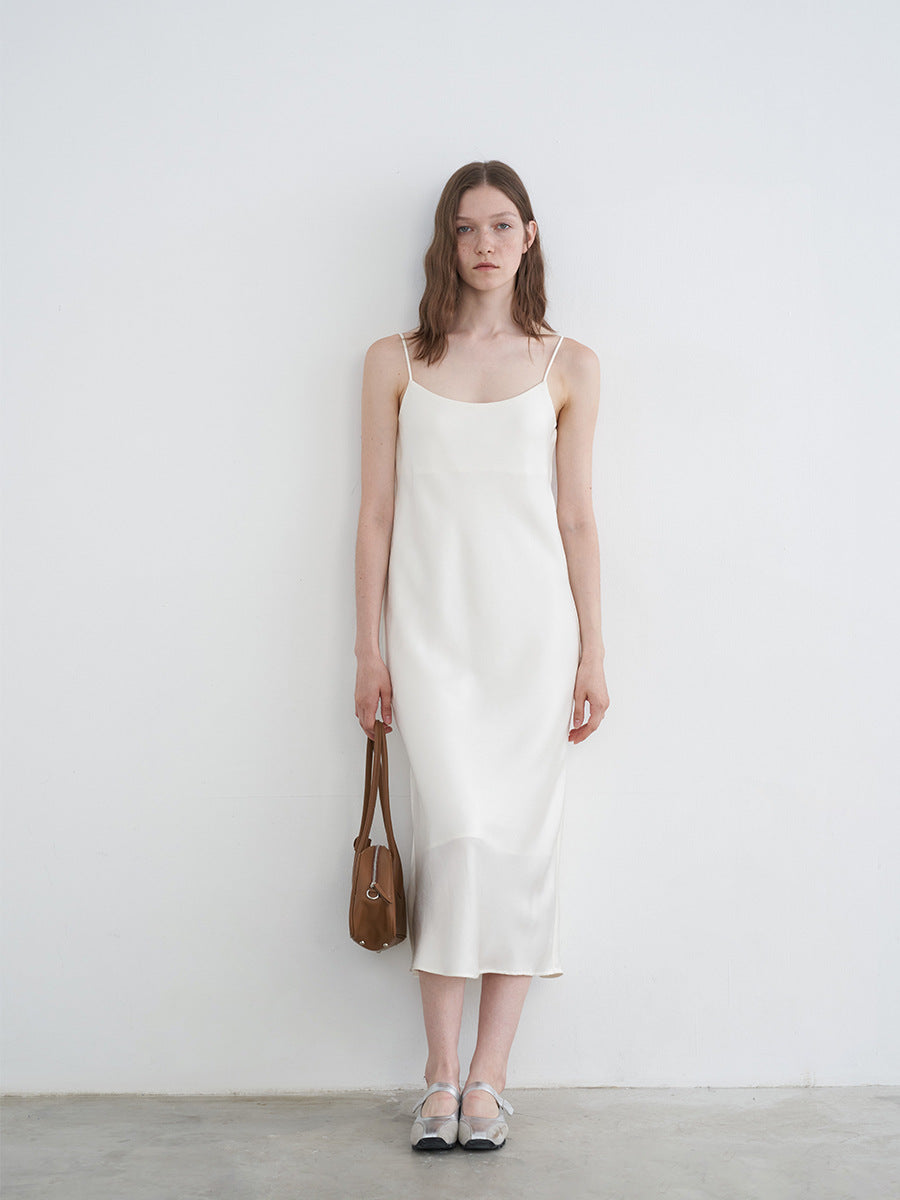 Satin Casual Style Scoop Neck Spaghetti Strap Dress