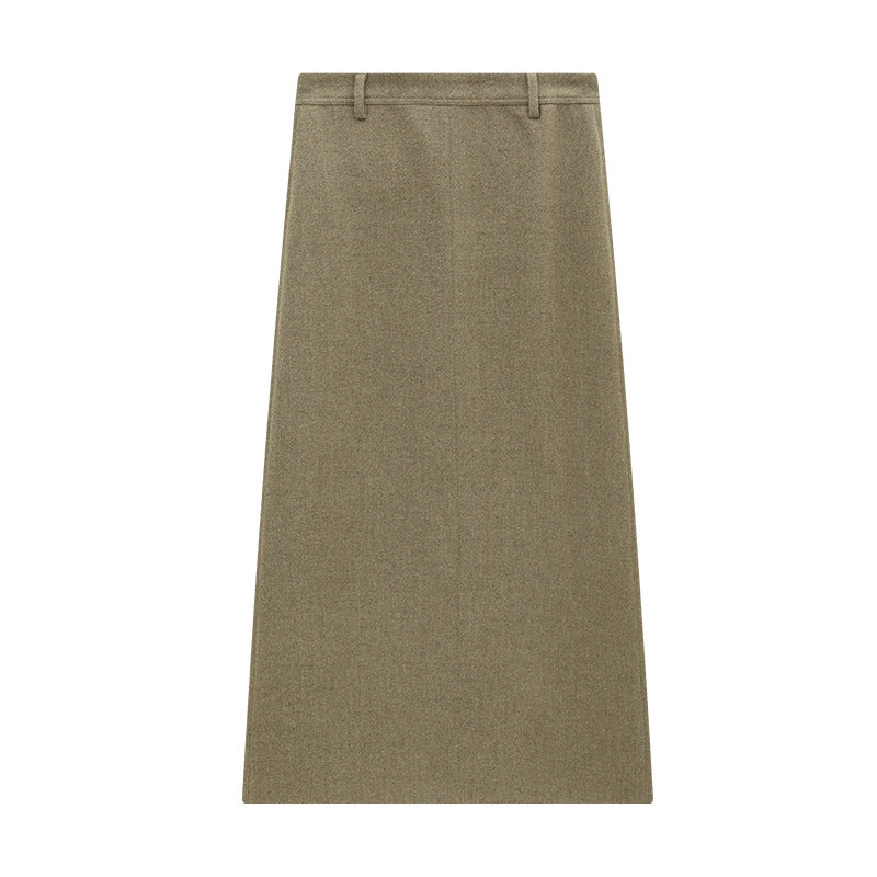 Hepburn Style Solid Color Straight Wool Skirt
