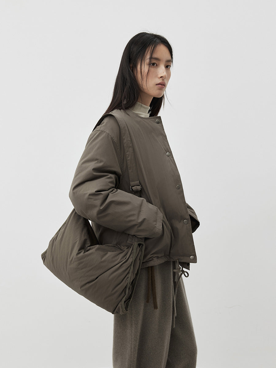 Minimal Collarless Padded Jacket with Crossbody Bag
