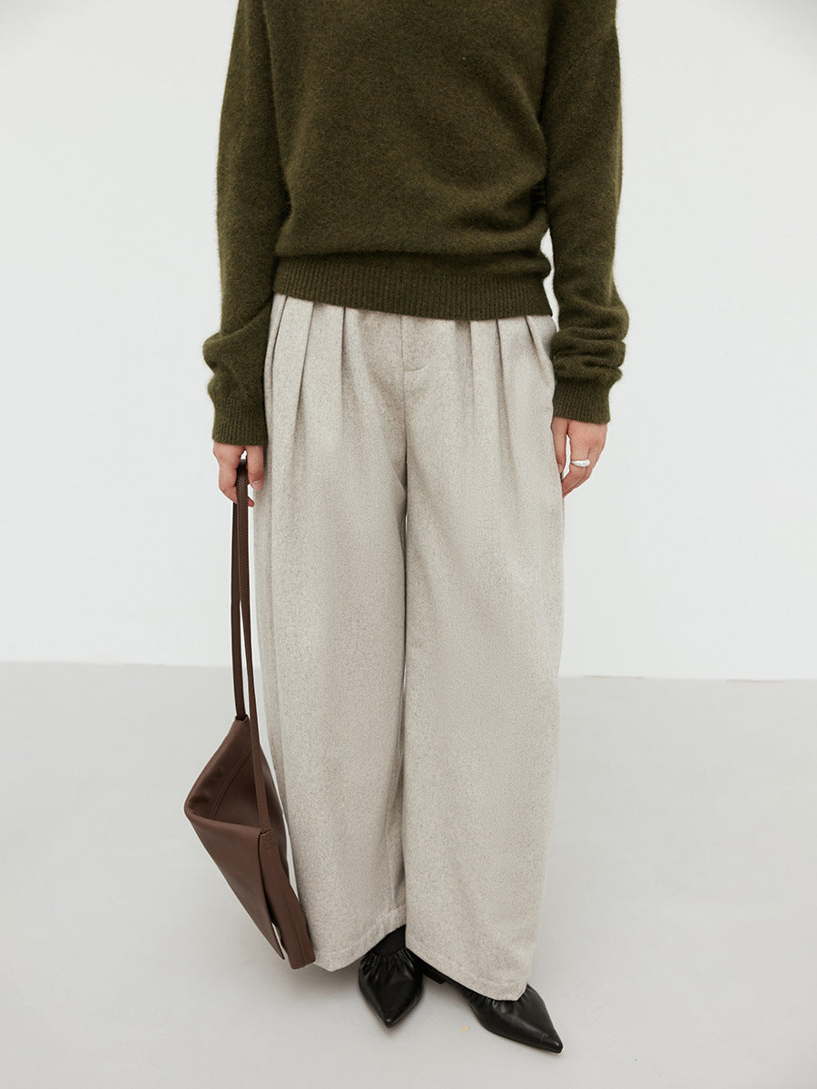 Wool Blend Tulle Drape Casual Pants