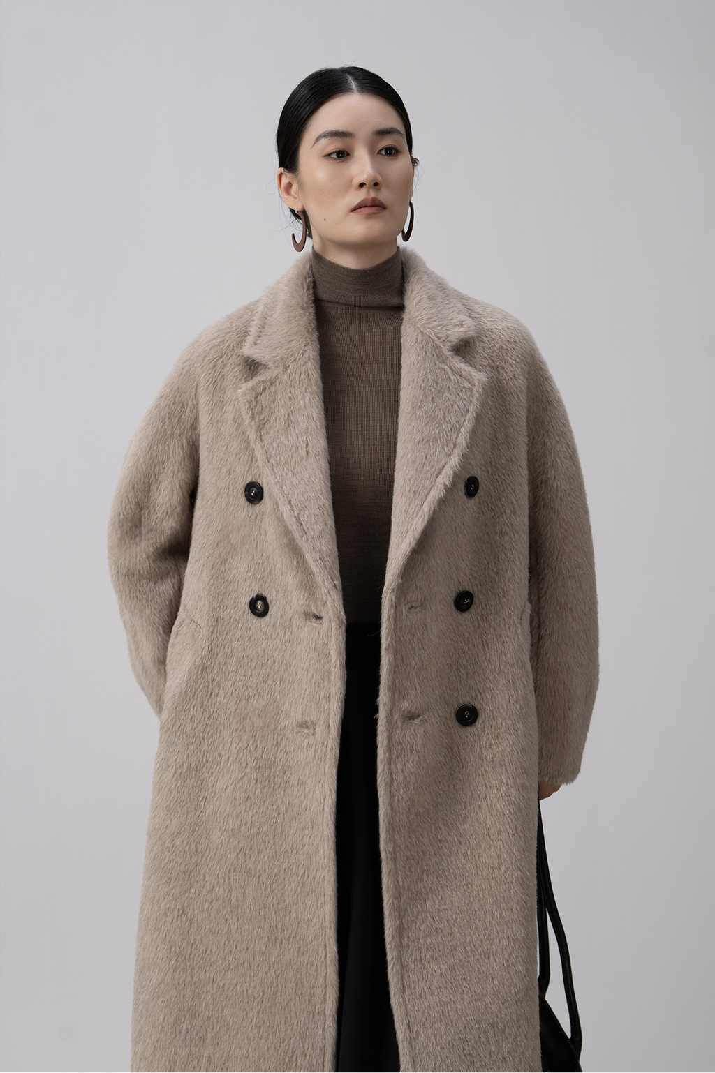 Merino Wool Fluffy Belted Long Coat