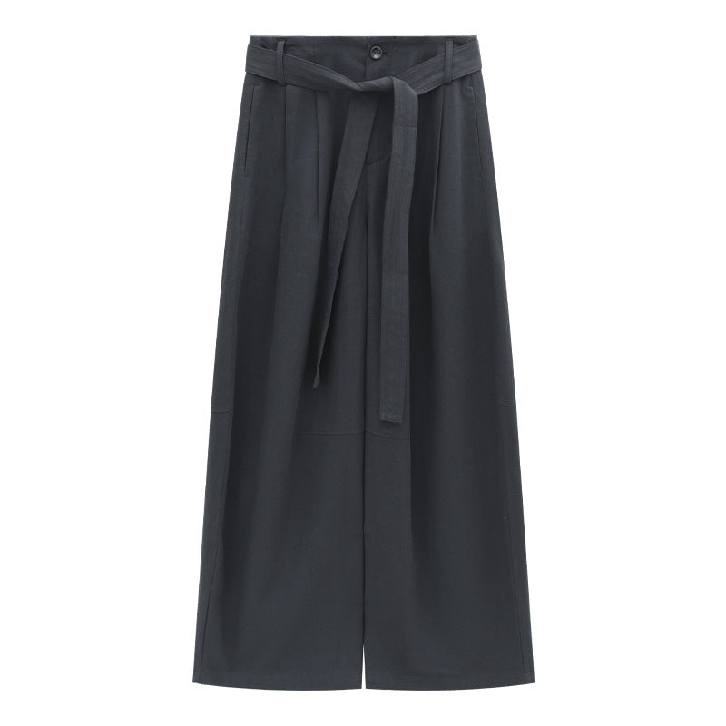 Waist Cord Belt Drape Wide-Leg Pants