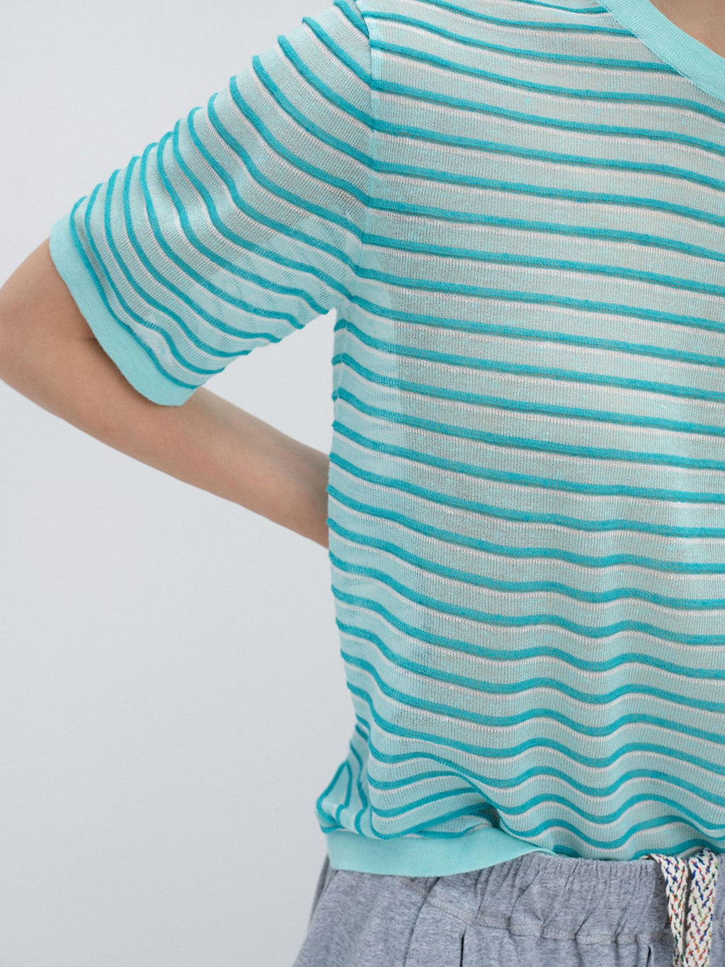 Silk Linen Striped Knit T-Shirt