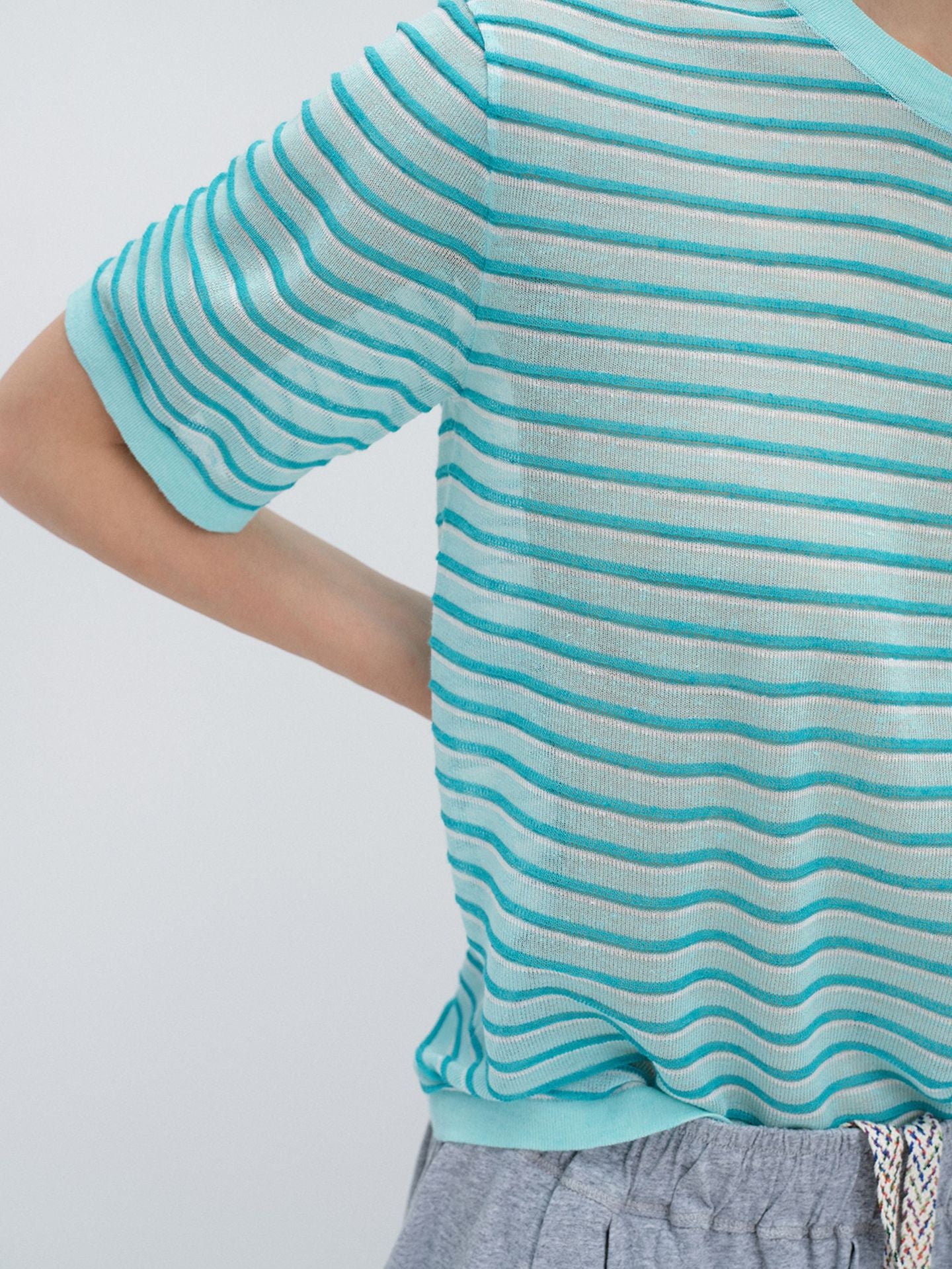 Silk Linen Striped Knit T-Shirt
