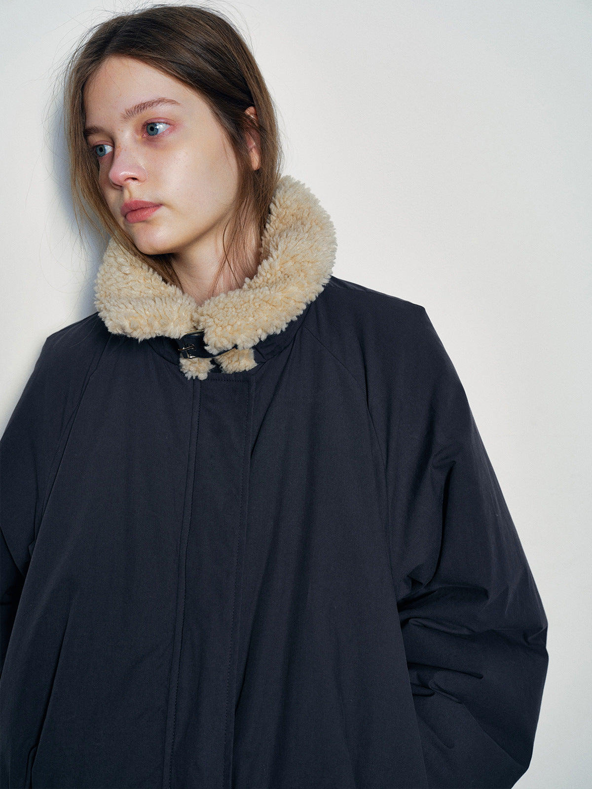 Contrast Faux Fur Retro Stand-up Collar Jacket