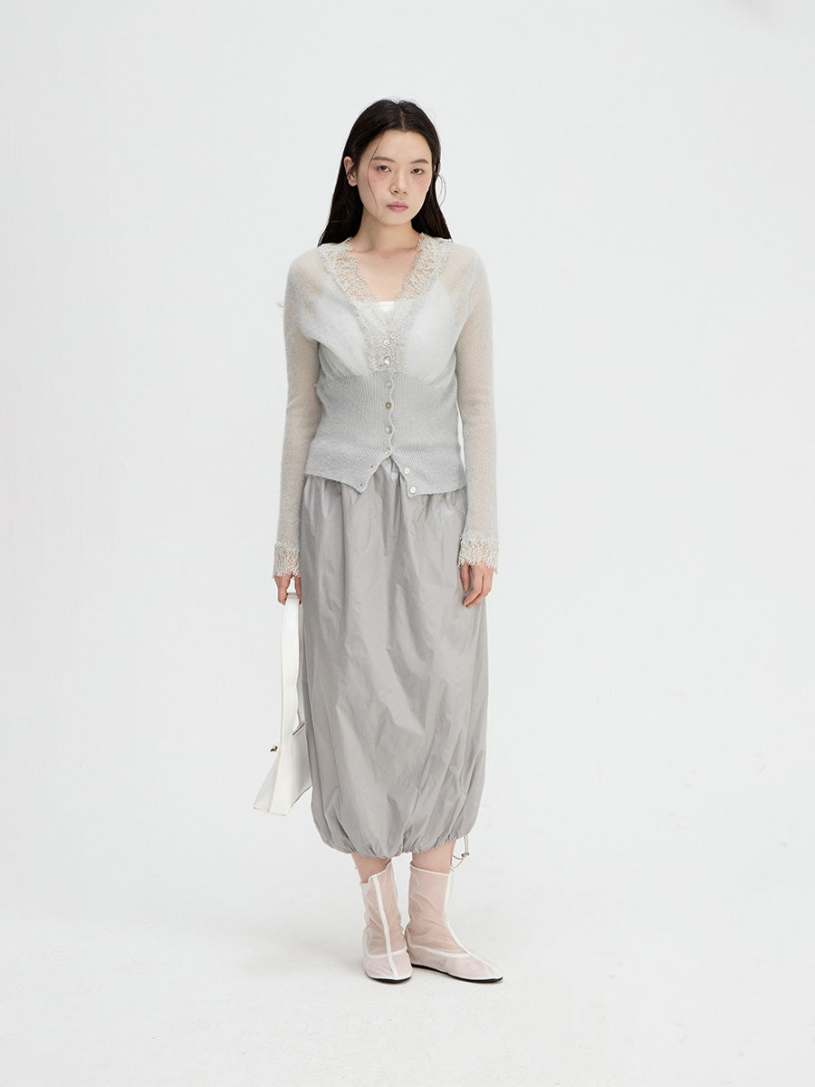 Balloon Midi Skirt with Drawstring Hem
