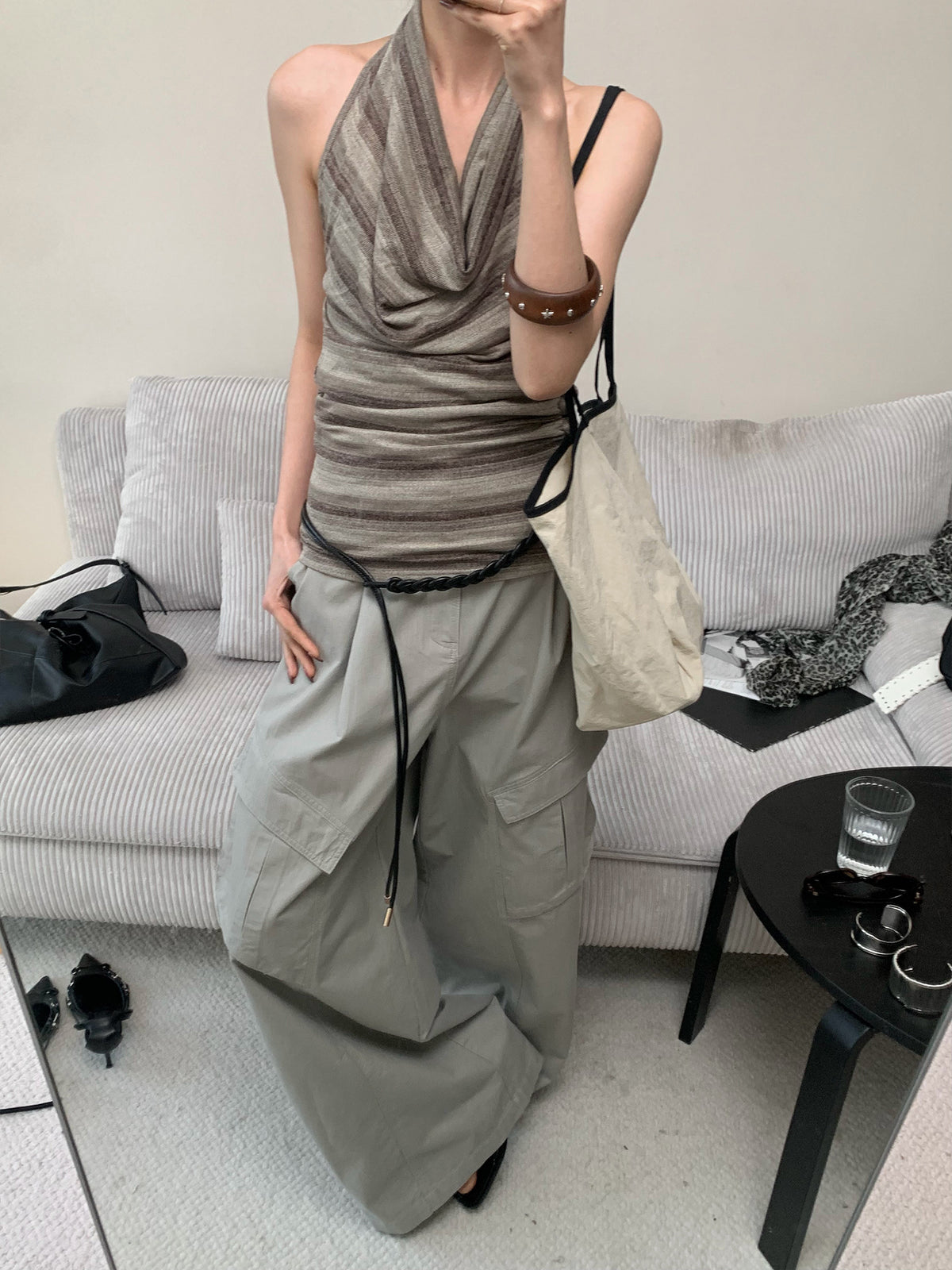 Cargo wide-leg High-waisted Long Pants