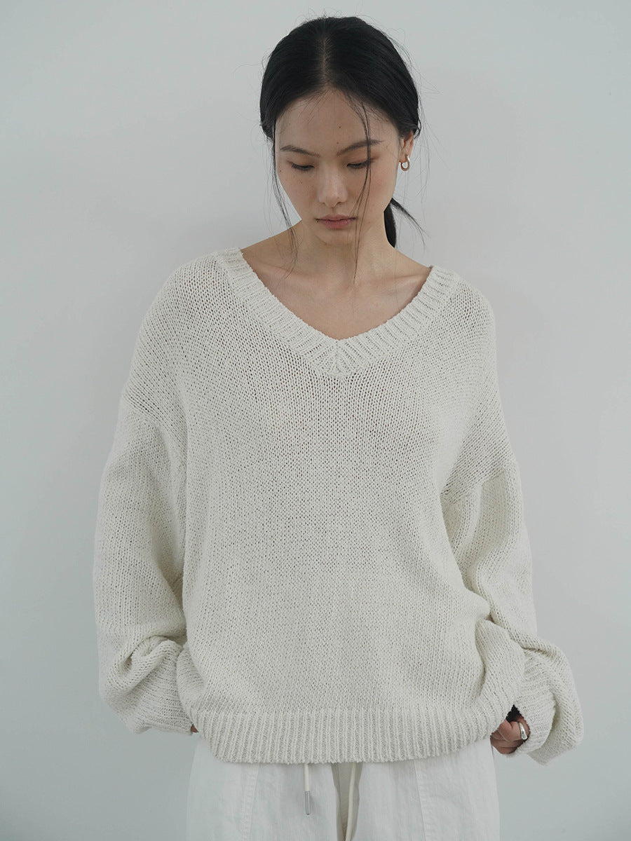 Large V-neck Loose Knit Sweater