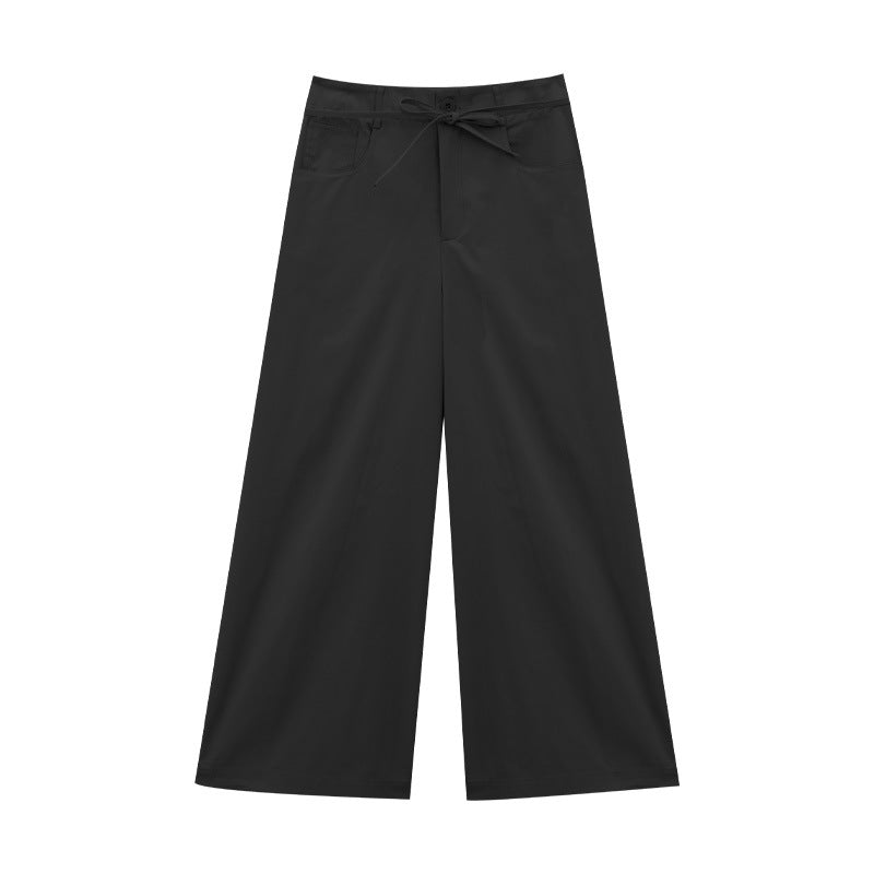Wide-leg High-waist Solid Color Pants