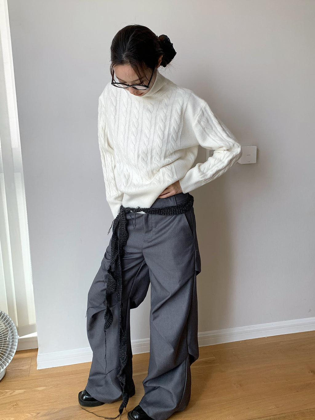 Dorothy White Korean Fashionable Jacquard Turtleneck Knit Sweater Lazy Versatile Pullover Knit Top
