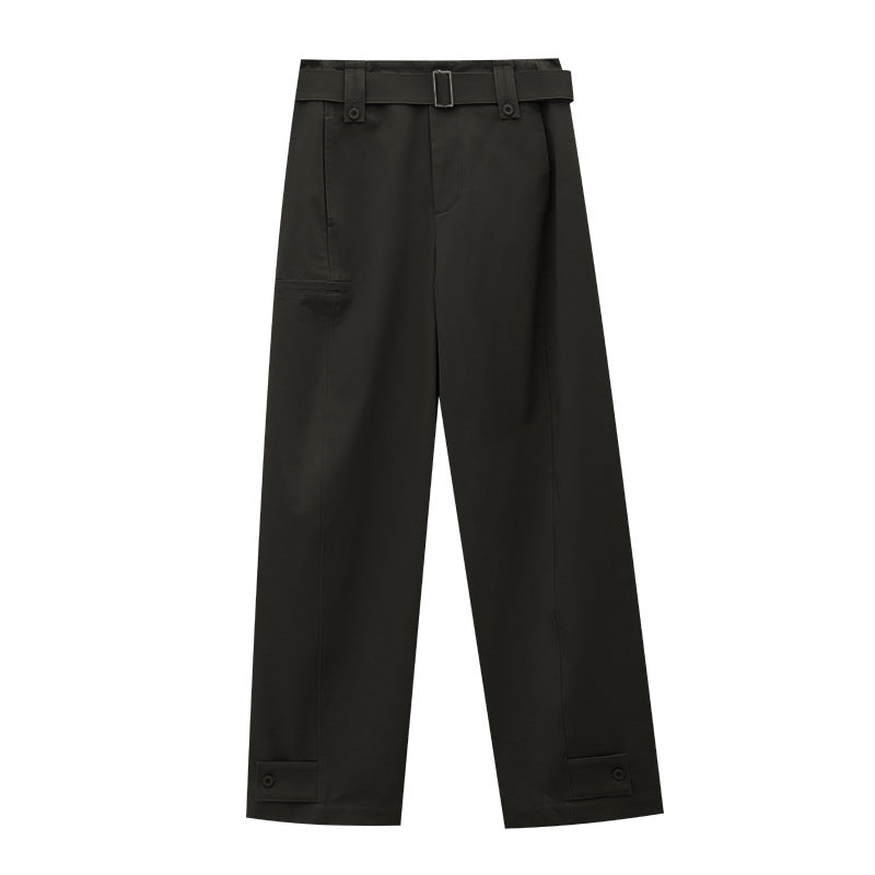 High Waist Wide-Leg Cargo Trousers with Adjustable Hem