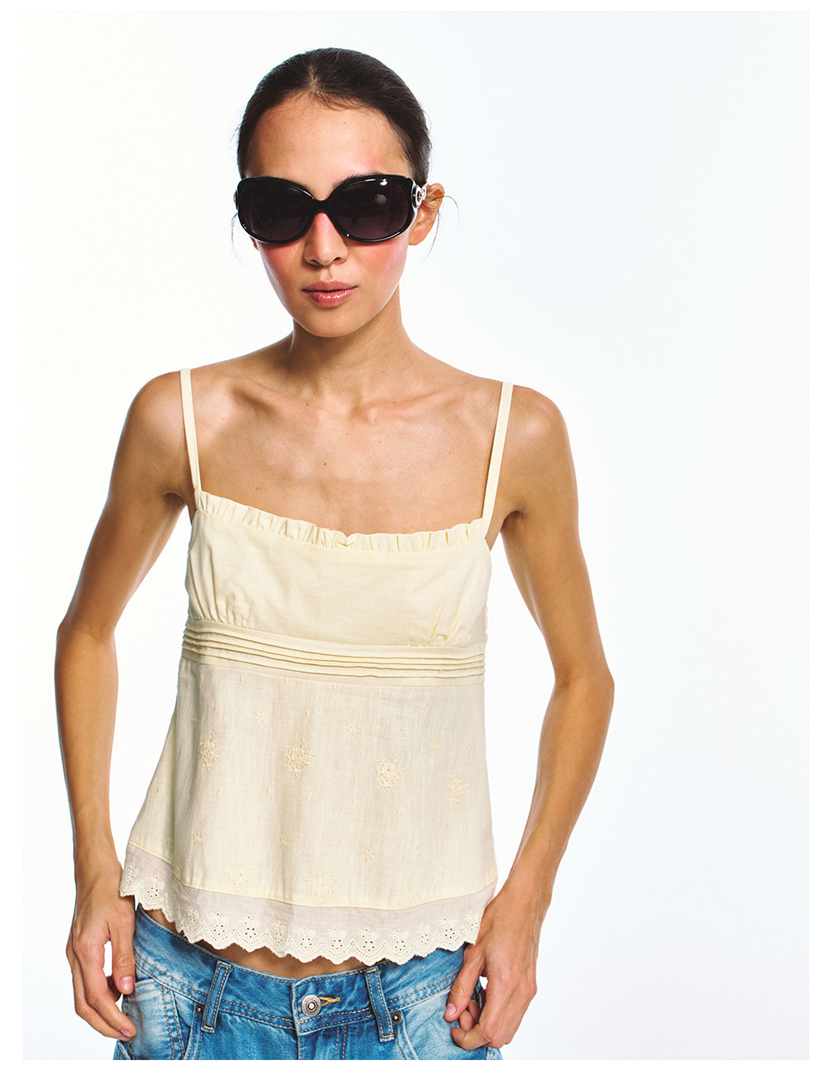 Linen-cotton Beautiful Vintage Style Embroidered Camisole Top