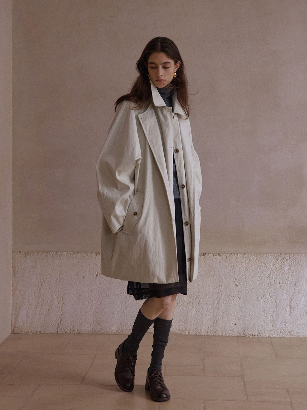 Illusion Double-layer Cocoon-shaped Structured Trench Coat