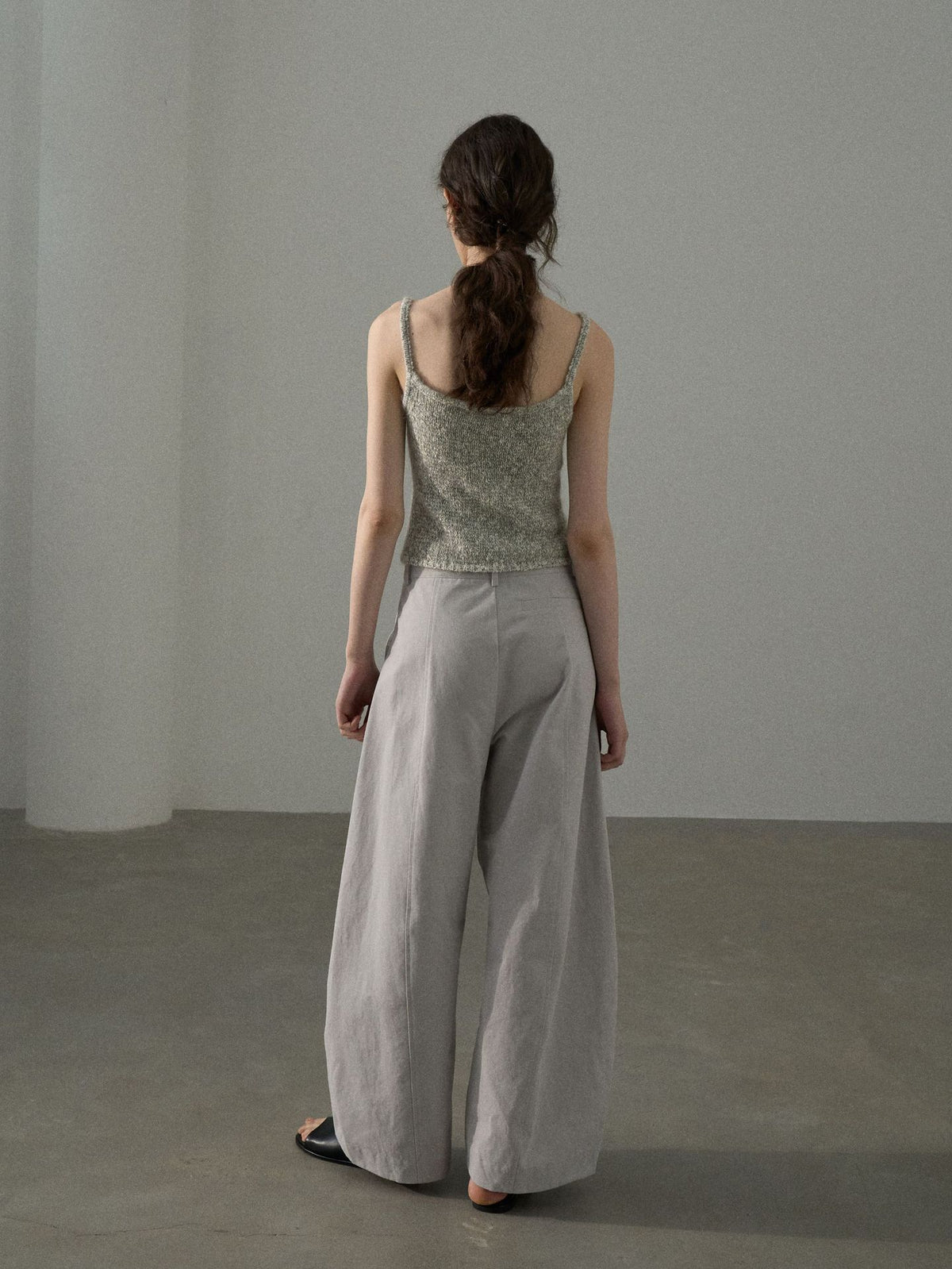 High-waisted Cotton Brushed Curved Baggy Pleated Pants