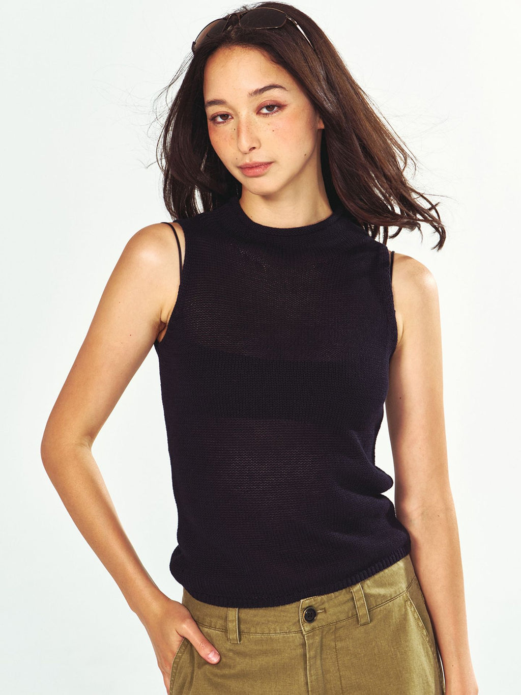 Sleeveless Mock Neck Knit Top