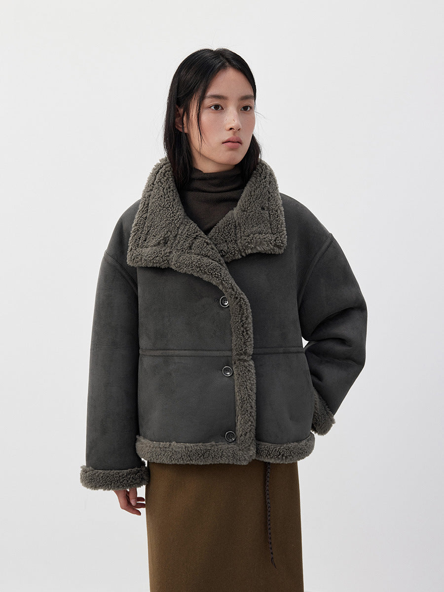 Stand Collar Faux Fur Smooth Coat