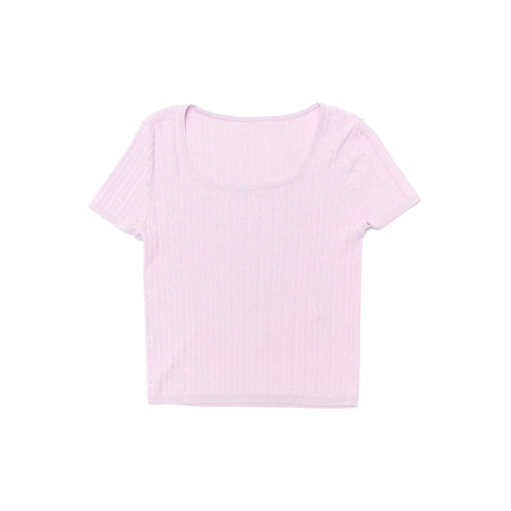 Delicate Mesh Lace Square Neck Slim Fit Knit Top