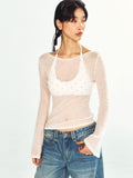 Ultra-fine Sheer Long-sleeve Boat-neck Knit Top