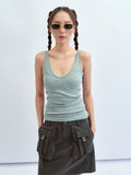 Backless Ribbed Tank Top with Built-in Chest Pads