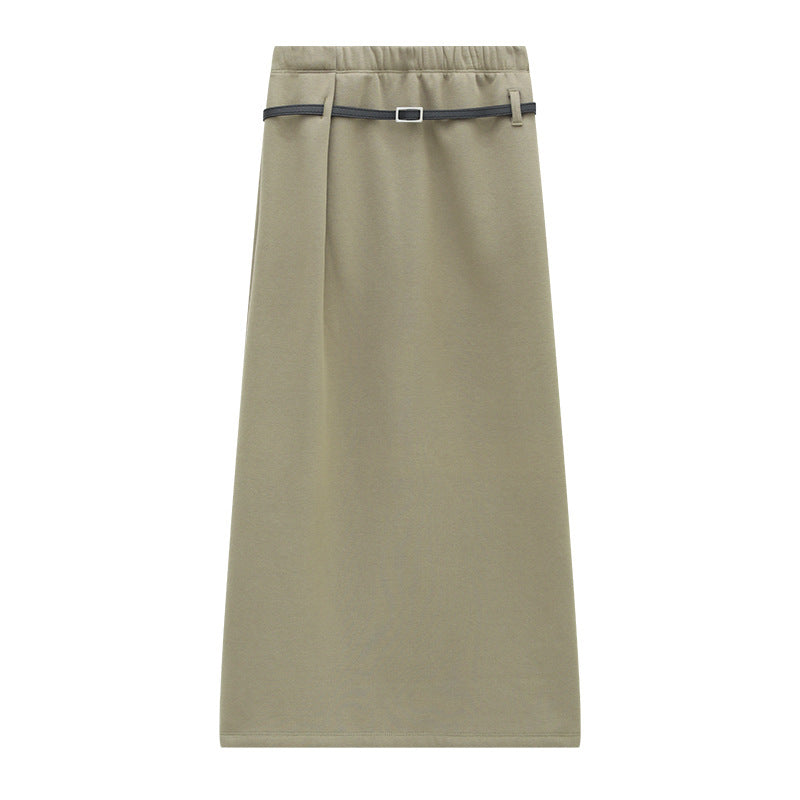 A-Line Thick Maxi Skirt with Belt