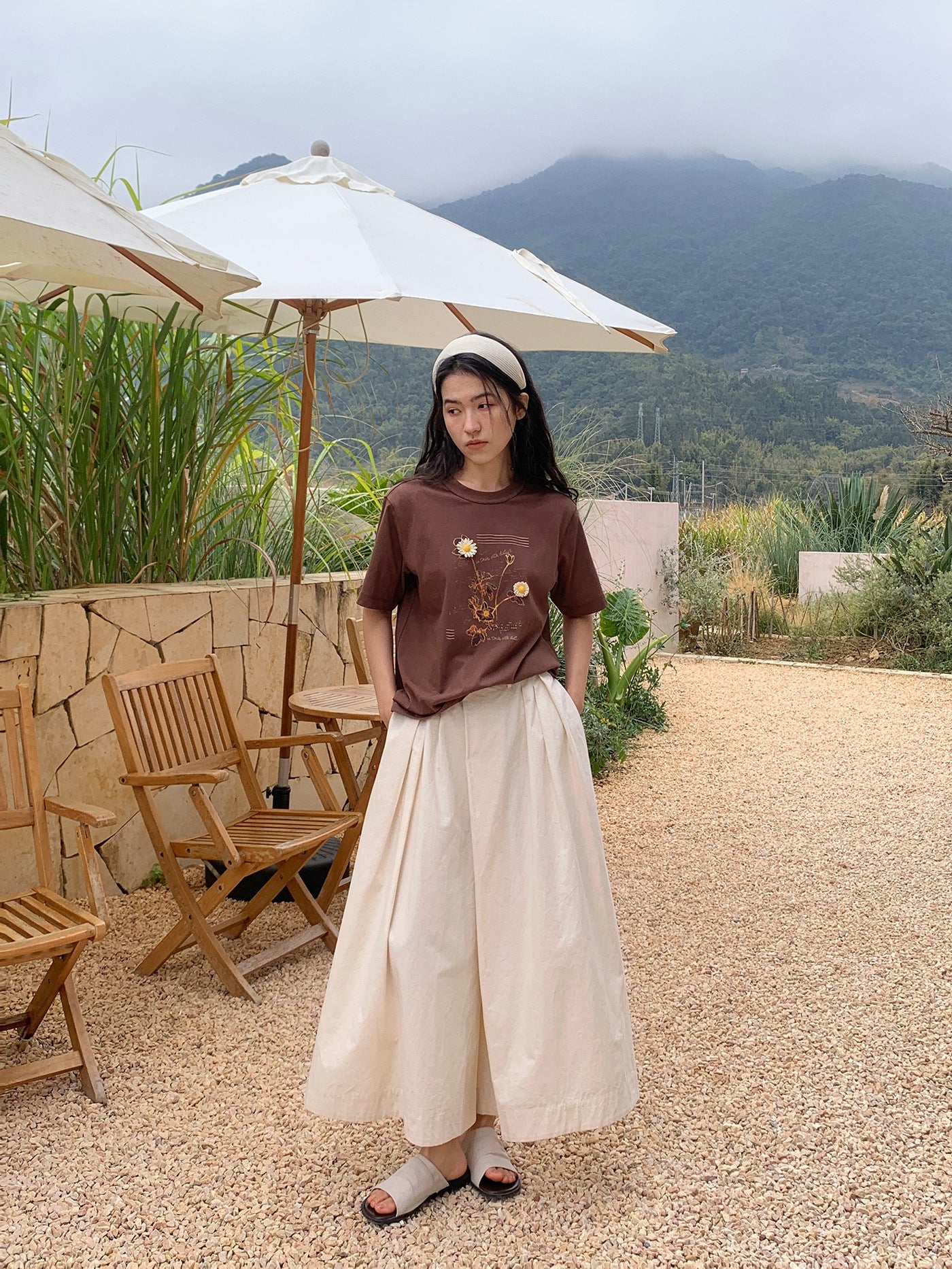 Cotton and Linen Mid-length A-Line Culottes Pants