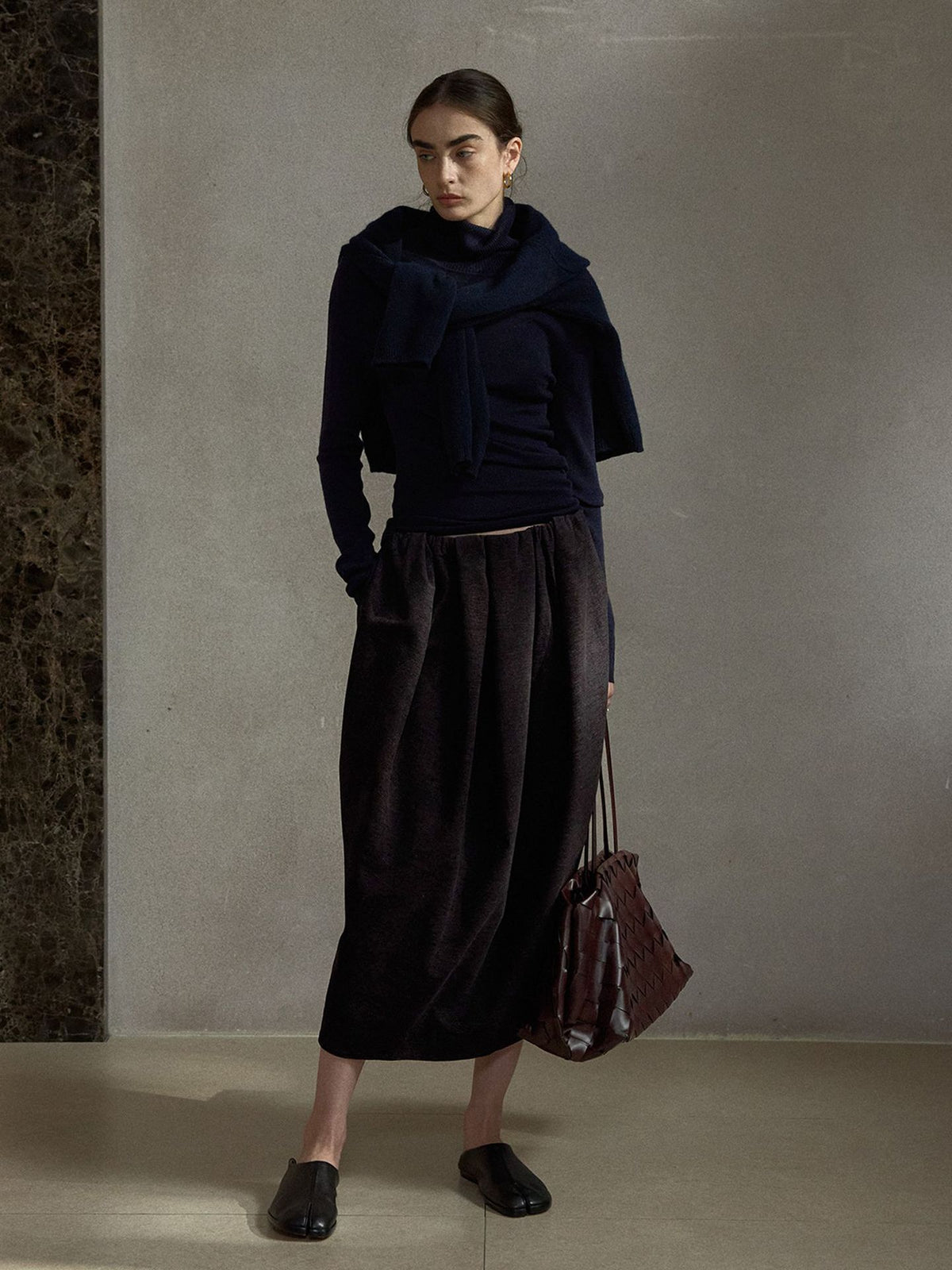 Gathered Balloon Midi Skirt