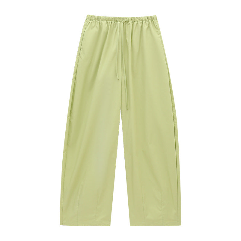 Versatile Drawstring Wide-Leg Curved Pants