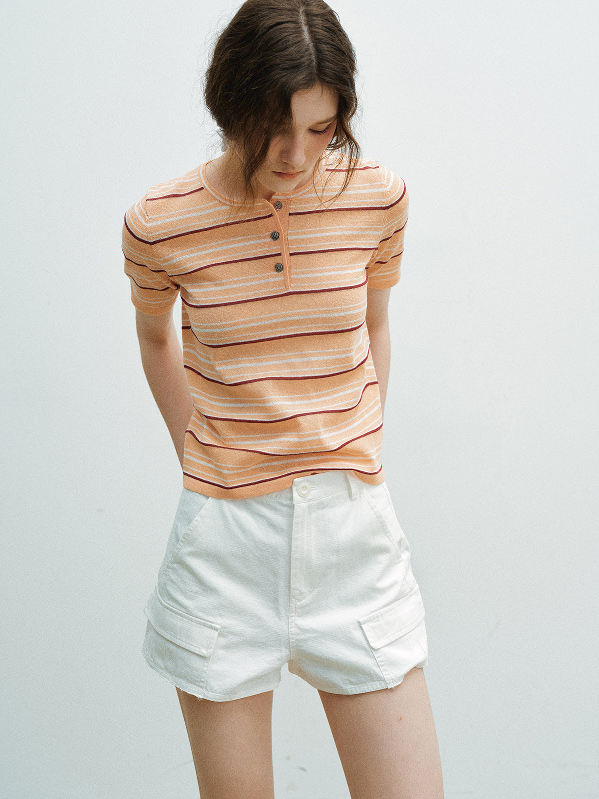 Color-Block Striped Knit Short-Sleeve Top