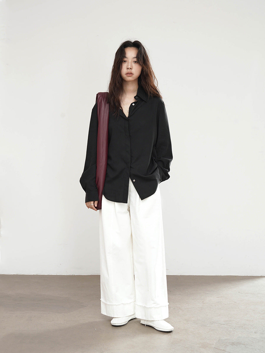 Versatile Frayed Wide-leg Pants with Belt