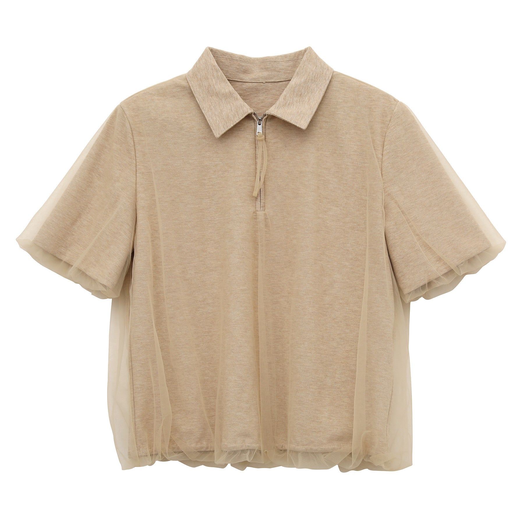 Lapel Double-Layer Mesh Patchwork Short-Sleeve Polo