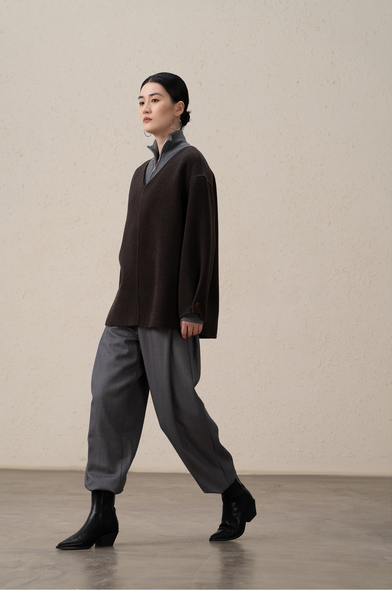 Merino Wool & Cashmere Double-Sided V-neck Coat