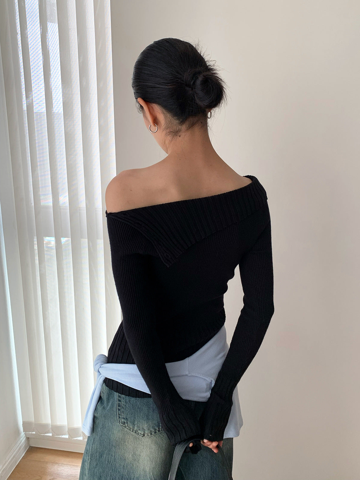 Off-the-shoulder Long Sleeve Knitted Stylish Sweater